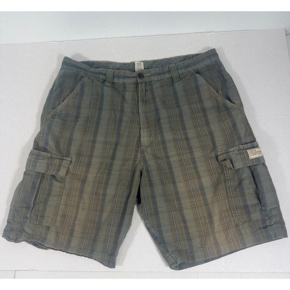 JNCO Tradition Cargo Shorts Mens 38 Plaid Olive Brown Grunge Skate Y2K 90s